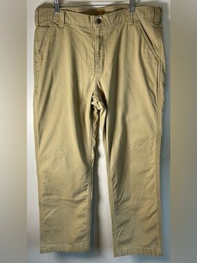 Carhartt Rugged Flex Relaxed Fit Canvas Work Pants Size 38x30 Tan Fleece Lined